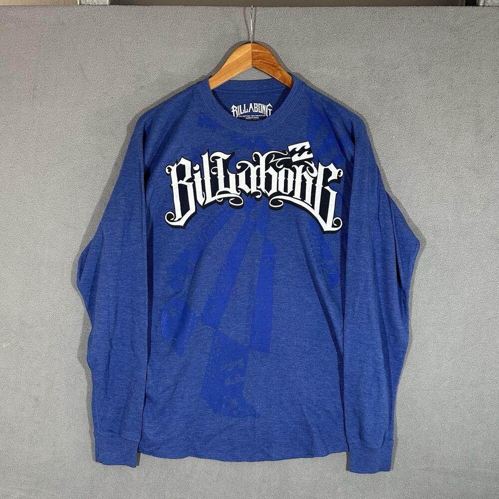 Y2K Billabong Thermal Shirt Mens Size Medium Graphic Skate Surf Wear Waffle Knit